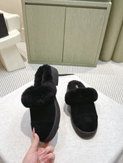 CHANEL 25S FUR-LINED MULES IN BLACK SUEDE