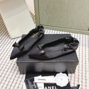 CHANEL 25S MARY JANE BALLET FLATS IN BLACK SILK SATIN