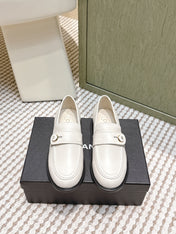 CHANEL 25S GODDESS FLAT LOAFERS IN WHITE CALFSKIN GOLD HARDWARE