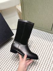 CHANEL 25S MID-CALF BOOTS IN BLACK SUEDE MIX CALFSKIN