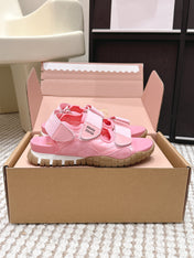 MIUMIU 26S VELCRO SANDALS IN PINK CALFSKIN AND NYLON SILVER HARDWARE