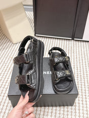 CHANEL 26S QUILTED DAD SANDALS IN BLACK CALFSKIN