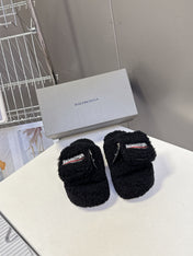 BALENCIAGA 25S SLIPPERS IN BLACK FAUX SHEARLING