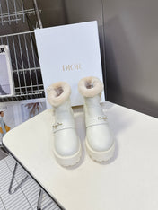 DIORALPS ANKLE BOOTS 25S IN WHITE LAMBSKIN AND BEIGE WOOL WITH GOLD HARDWARE