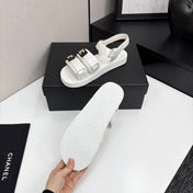 CC SANDAL 25S IN WHITE FABRIC WITH BLACK HARDWARE