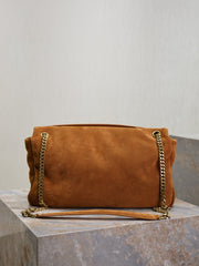 YSL 25S CALYPSO GM 38 IN DARK CARAMEL SUEDE GOLD HARDWARE