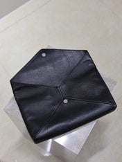 YSL 25S CASSANDRE LARGE ENVELOPE POUCH 29 IN BLACK CALFSKIN GRAY HARDWARE