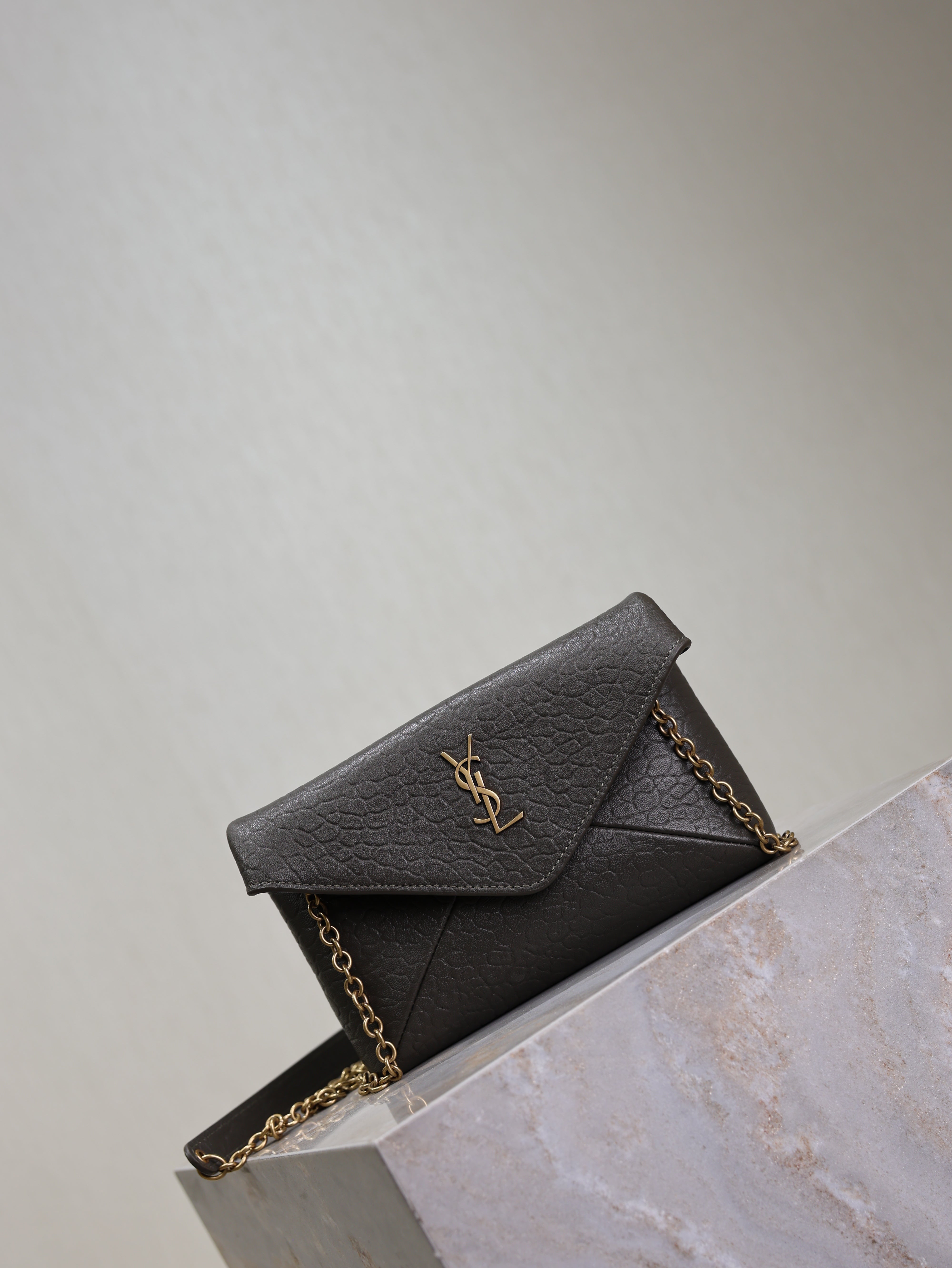 YSL 25S CALYPSO MINI 19 IN CHARCOAL GRAY LAMBSKIN GOLD HARDWRE