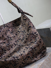 YSL 25S AMALIA 50 IN NAVY MULTICOLOR  SILK TWILL GOLD HARDWARE