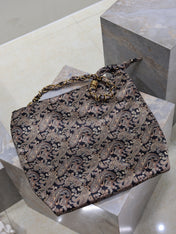 YSL 25S AMALIA 50 IN NAVY MULTICOLOR  SILK TWILL GOLD HARDWARE