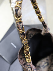 YSL 25S AMALIA 50 IN NAVY MULTICOLOR  SILK TWILL GOLD HARDWARE