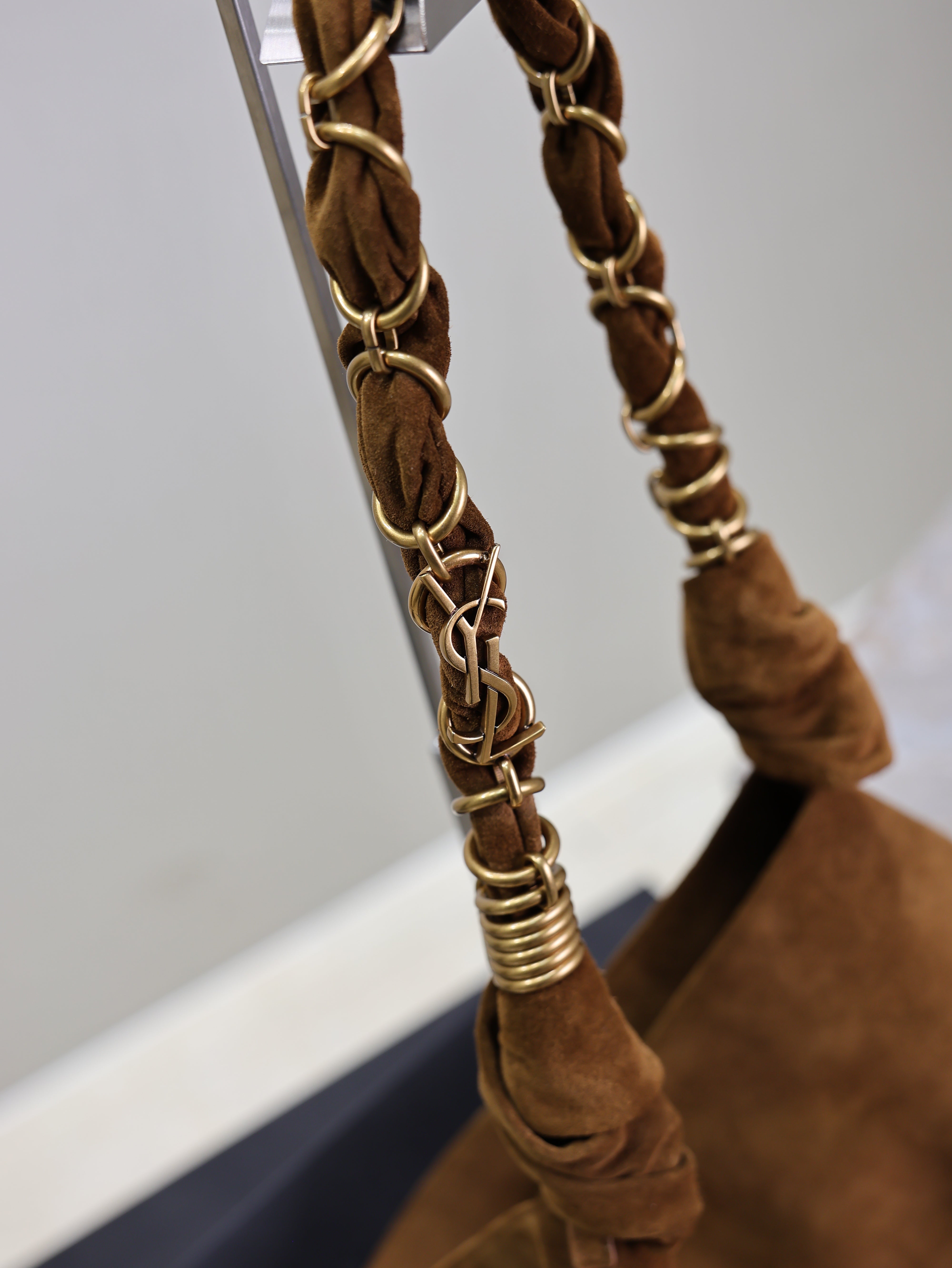 YSL 25S AMALIA 50 IN DARK CARAMEL SUEDE GOLD HARDWRE