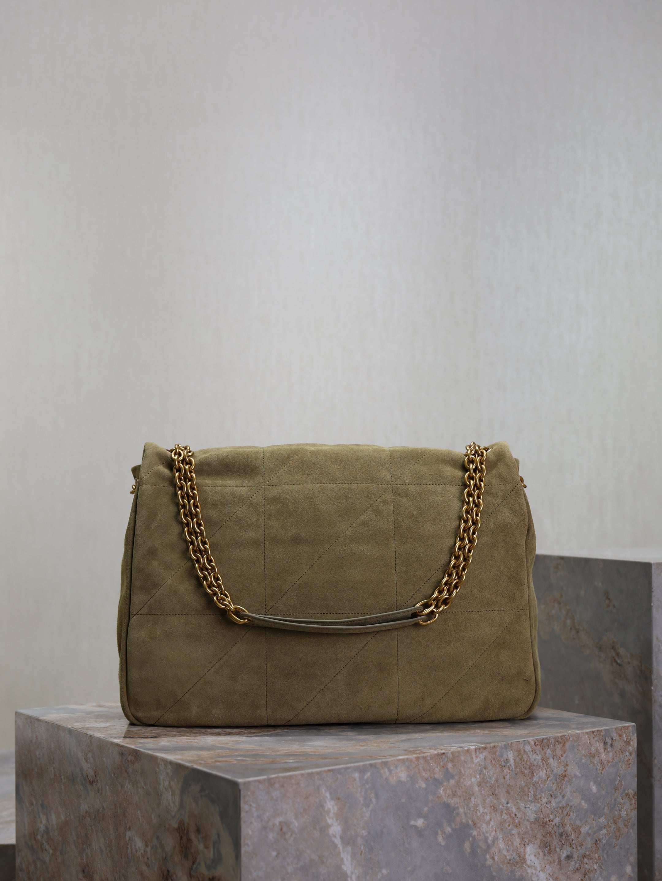 YSL 25S LARGE JAMIE 43 IN MUTED KHAKI SUEDE GOLD HARDWRE