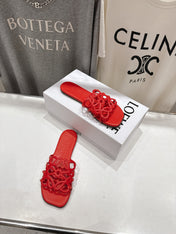 LOEWE 26S PETAL ANAGRAM SLIDE IN DARK RED CALFSKIN
