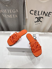 LOEWE 26S PETAL ANAGRAM SLIDE IN BURNT ORANGE CALFSKIN
