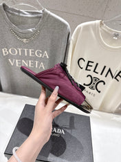PRADA 25S MULES IN PLUM WITH METAL TOECAP