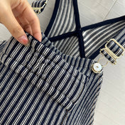 CC 25 Short Suspender Vest Dark Blue mix White Cotton