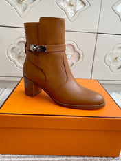 HM 25S FRENCHIE 50 ANKLE BOOT 50 MM IN BROWN LAMBSKIN WITH SILVER HARDWARE