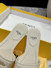 FF Baguette Ivory Leather Slide