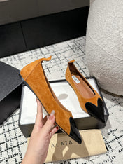 ALAIA PUMP 1 CM IN COPPER BROWN SUEDE MIX BLACK CALFSKIN