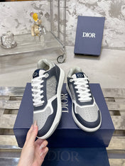 DIOR 25S B27 UPTOWN LOW-TOP SNEAKERS IN DARK BLUE MIX GREY CALFSKIN STYLE 2