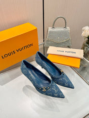 6AM HIGH HEELS 55 MM IN CLASSIC BLUE MONOGRAM DENIM