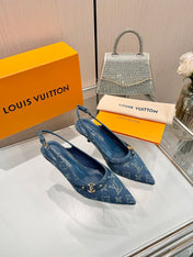 6AM SLINGBACK HIGH HEELS 55 MM IN CLASSIC BLUE MONOGRAM DENIM