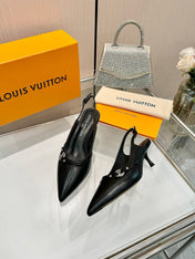 6AM SLINGBACK HIGH HEELS 55 MM IN BLACK LAMBSKIN