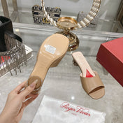 CRYSTAL HEEL MULE IN CAMEL BROWN CALFSKIN