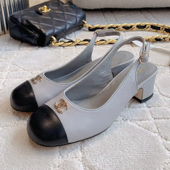 SLINGBACKS IN SLATE GREY MIX BLACK SHEEPSKIN