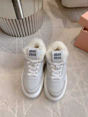 THICK SOLE SNEAKERS IN CHROME GRAY LAMBSKIN WITH RABBIT FUR LINING