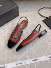 CHANEL 25S SLINGBACK IN BLACK AND ROSEWOOD CALFSKIN GOLD HARDWARE