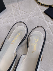 CHANEL 25S SLINGBACK IN BLACK AND WHITE CALFSKIN GOLD HARDWARE