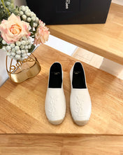 SL YVES EMBOSSED LOGO SLIP ON WHITE AND BLACK CALFSKIN