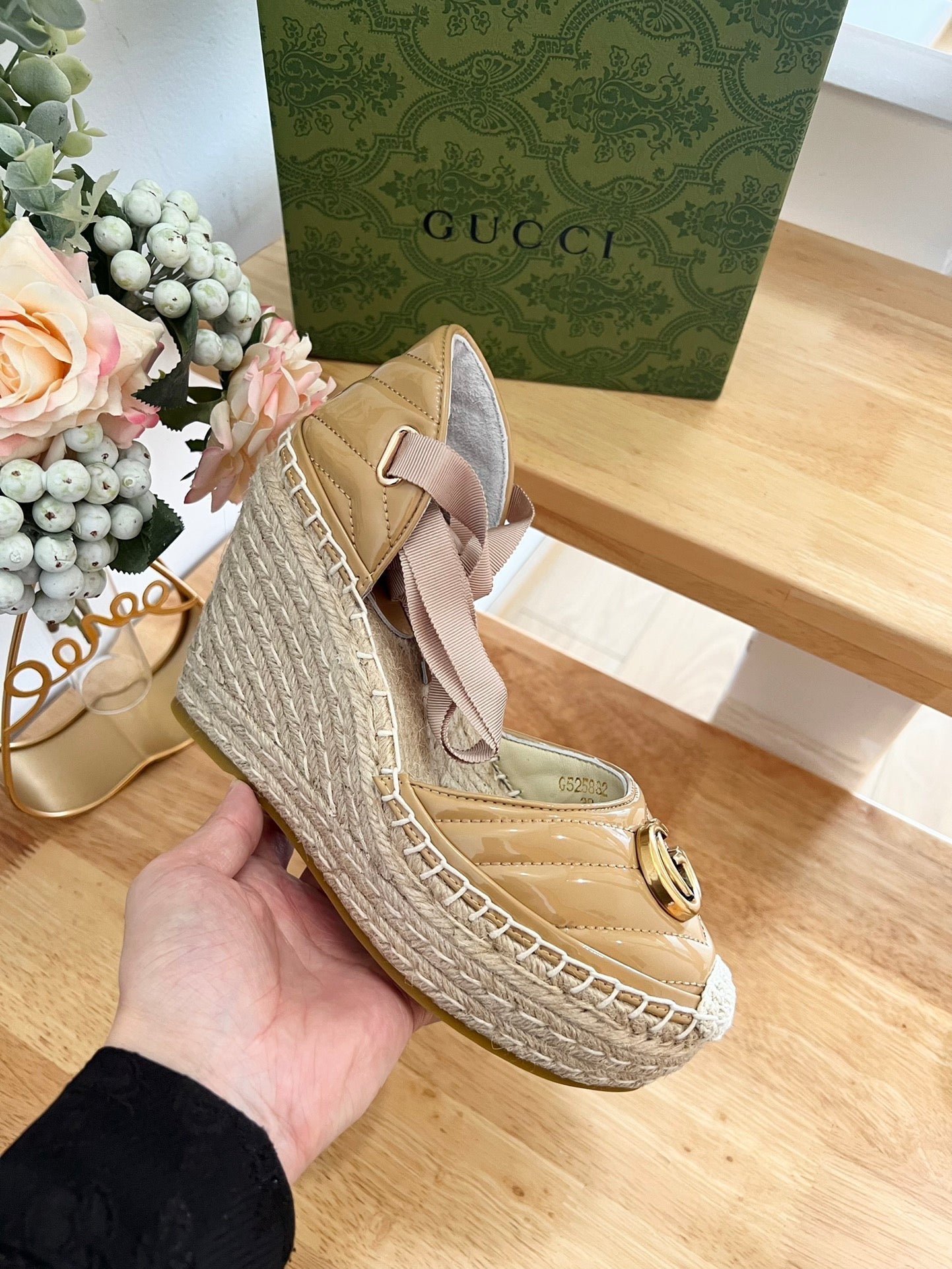 GG  Crochet platform Espadrilles Saddle Brown