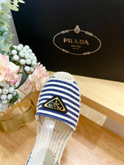 PRA STRIPE ESPADRILLE WEDGE SANDAL NAVY FABRIC