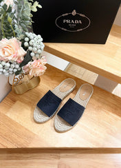 Pra Slide 20 Denim Velvet Beige Sole Raffia