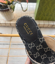 GUCCI 26S WEDGE SANDALS 100 MM IN BLACK DENIM
