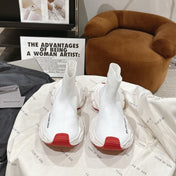 BALENCIAGA 25S SPEED TRAINER SNEAKERS 55 MM IN WHITE AND RED KNIT