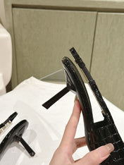 BLAKE SLINGBACK PUMPS 80 IN BLACK CROCODILE-EMBOSSED LEATHER