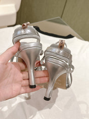FENDI COLIBRÌ HIGH-HEELED SLINGBACKS 75MM IN LIGHT GREY FABRIC