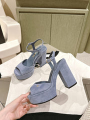 CC HIGH SANDAL SAPHIRE BLUE SUEDE CALFSKIN