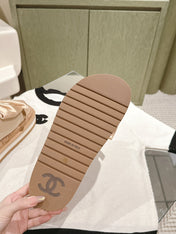 CC SLIPPERS WITH SILK BOW IN BEIGE ALMOND COWHIDE