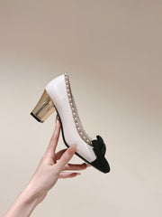 CC HIGH HEELS WHITE CALFSKIN AND FABRIC