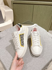 BALMAIN 26S SNEAKERS IN WHITE CALFSKIN AND BEIGE CANVAS