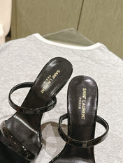 YSL 25S OPYUM HIGH-HEEL SANDALS 100 MM IN BLACK LAMBSKIN