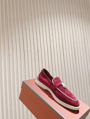 LP LOAFERS 25S IN DEEP BERRY RED SUEDE WITH SILVER HARDWARE