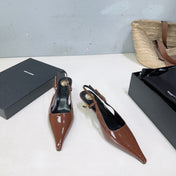 YSL 26S SLINGBACK HEELS 65 MM IN BROWN CALFSKIN
