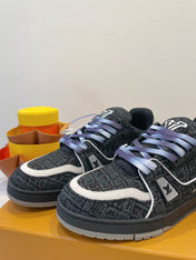 TRAINER SNEAKER IN BLACK MONOGRAM DENIM FABRIC