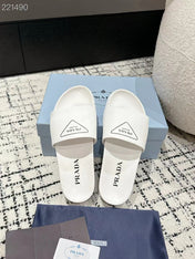 PRADA 25S RUBBER SLIDE IN WHITE CALFSKIN WITH LOGO